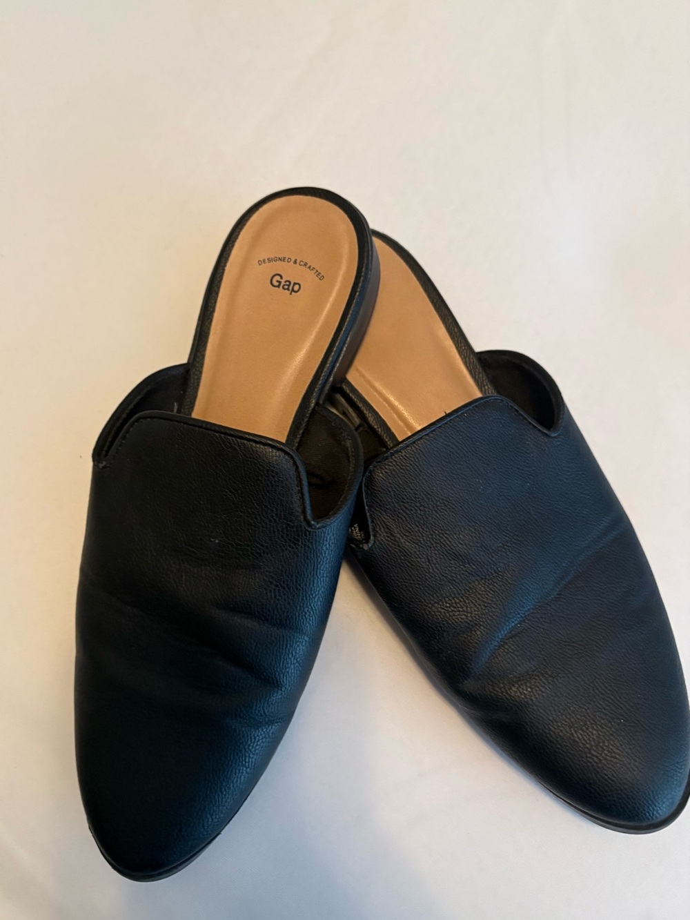 GAP Black Leather Slip-On Mules with Tan Insole